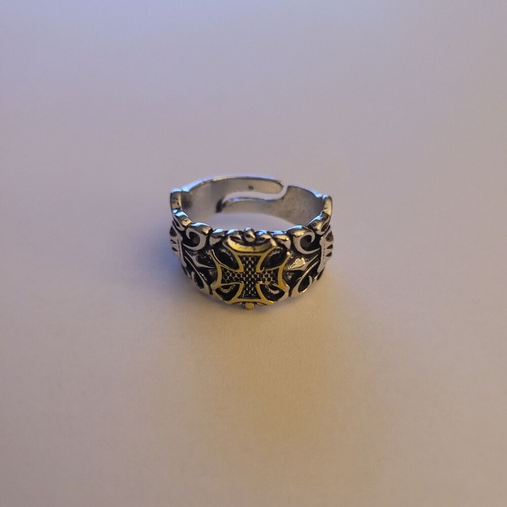 MALTESE CROSS IRON CROSS BLACK Knight Cross Adjustable silver Color Ring